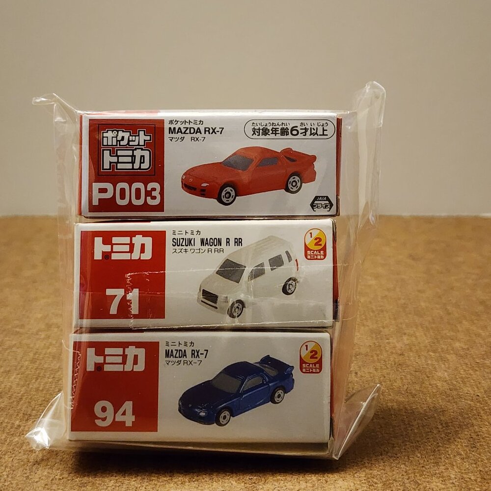New Tomica 1:87 Toy Car Mazda RX-7 (Red and Blue), Suzuki Wagon R Set of 3 Japan